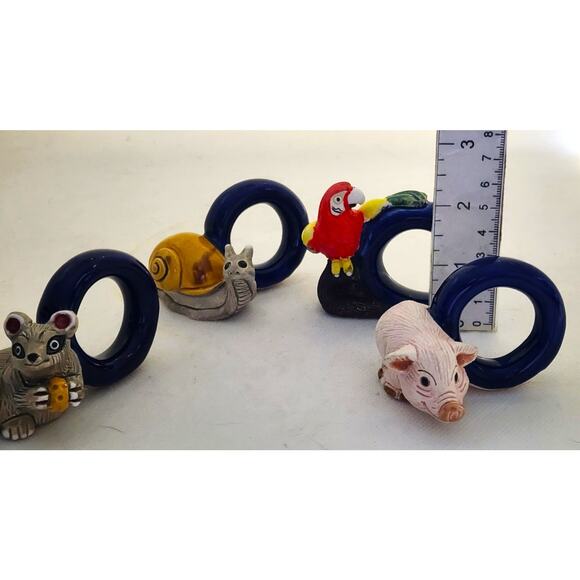 NAPKIN RINGS-LEPS Peru Terracotta-Snail, Pig, Parrot, Raccoon-Set of 4 - Picture 12 of 12